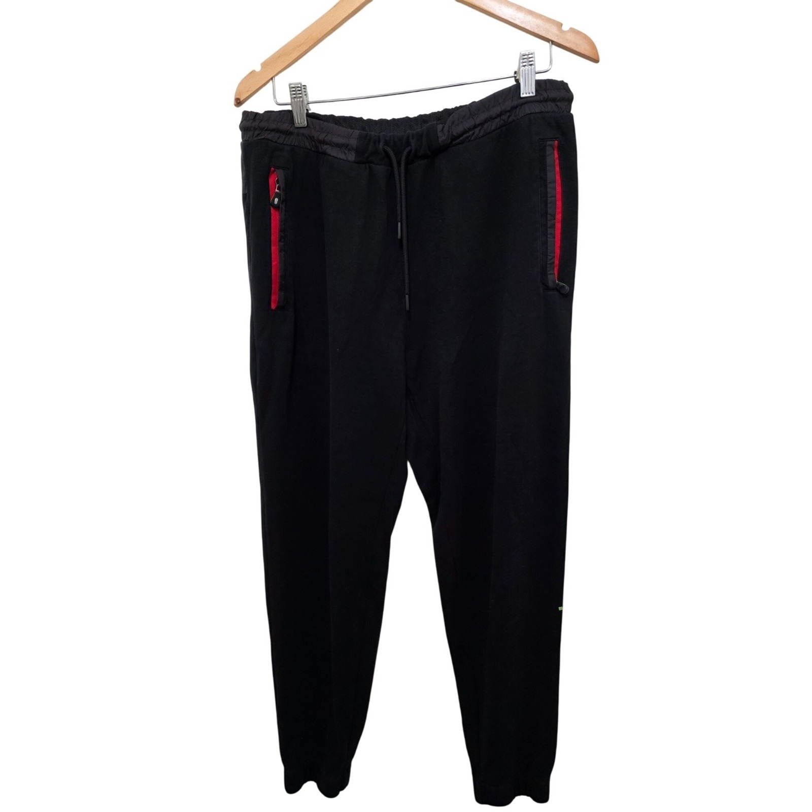 Hugo Boss Men's Black Jogger Pants Red Zip Pockets Elastic Waistband & Cuffs Siz